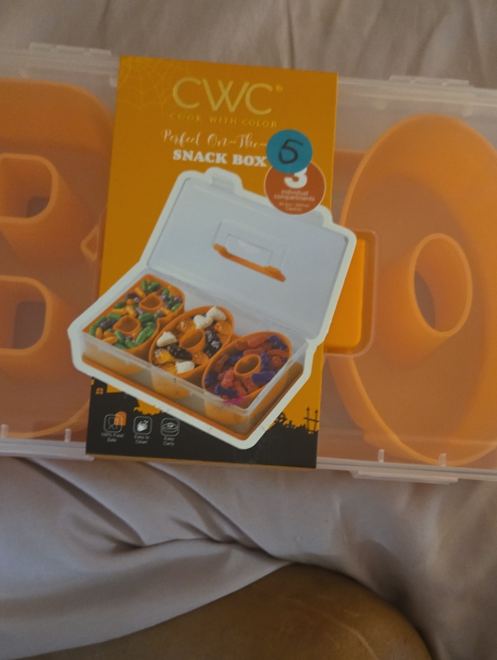 CWC Orange Portable Snack Box -BOO 3-Compartment Organizer